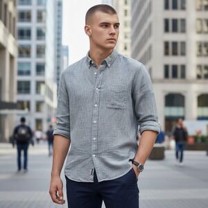 Banana Republic Mens XL Washed Oxford Shirt Untucked Fit Blue Heather 583639-00